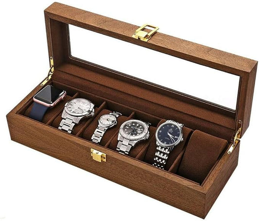 High-Quality Wooden Watch Box with 6 Slot Display and Glass Top Case