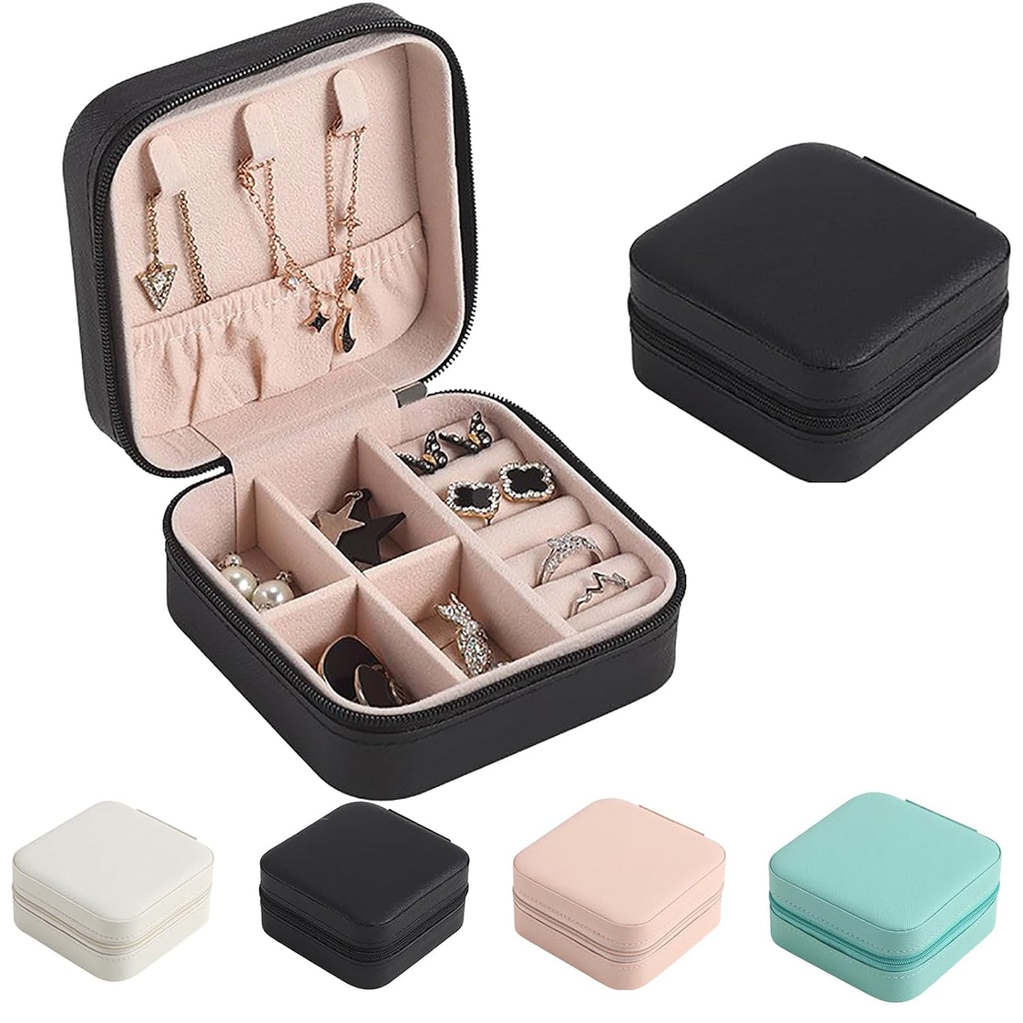 Black Mini Travel Jewelry Organizer – Small Zipper Storage Case for Earrings, Rings, Bracelets & Necklaces – Perfect Gift for Women & Girls