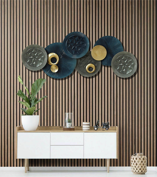 Blue and Grey Modern Metal Wall Art with Large Statement Design and Sturdy Frame