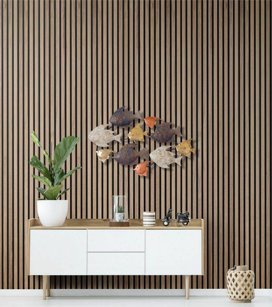 Silver School of Fish Metal Wall Decor with Sturdy Frame and Coastal Ocean-Inspired Design