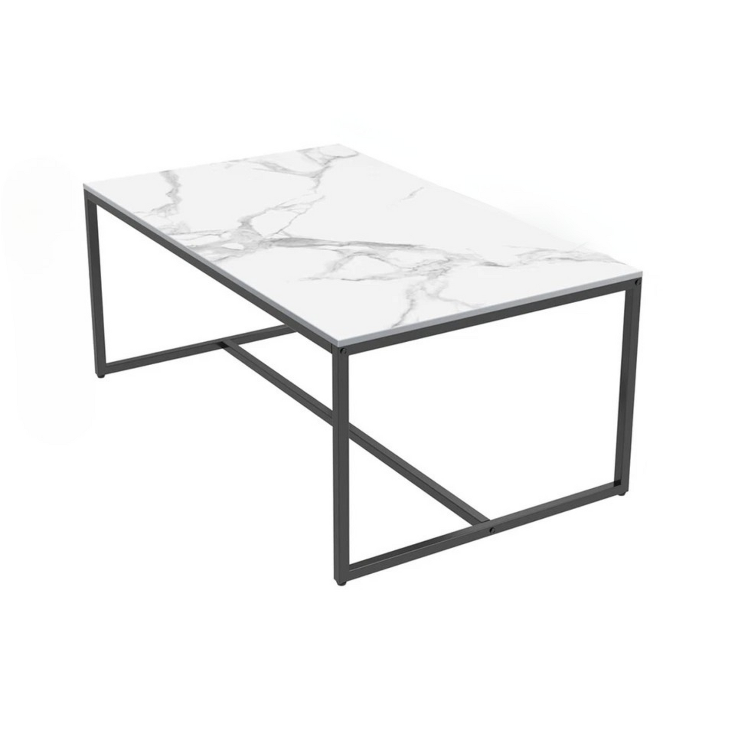 White Sintered Stone Rectangular Coffee Table with Minimalist Metal Frame