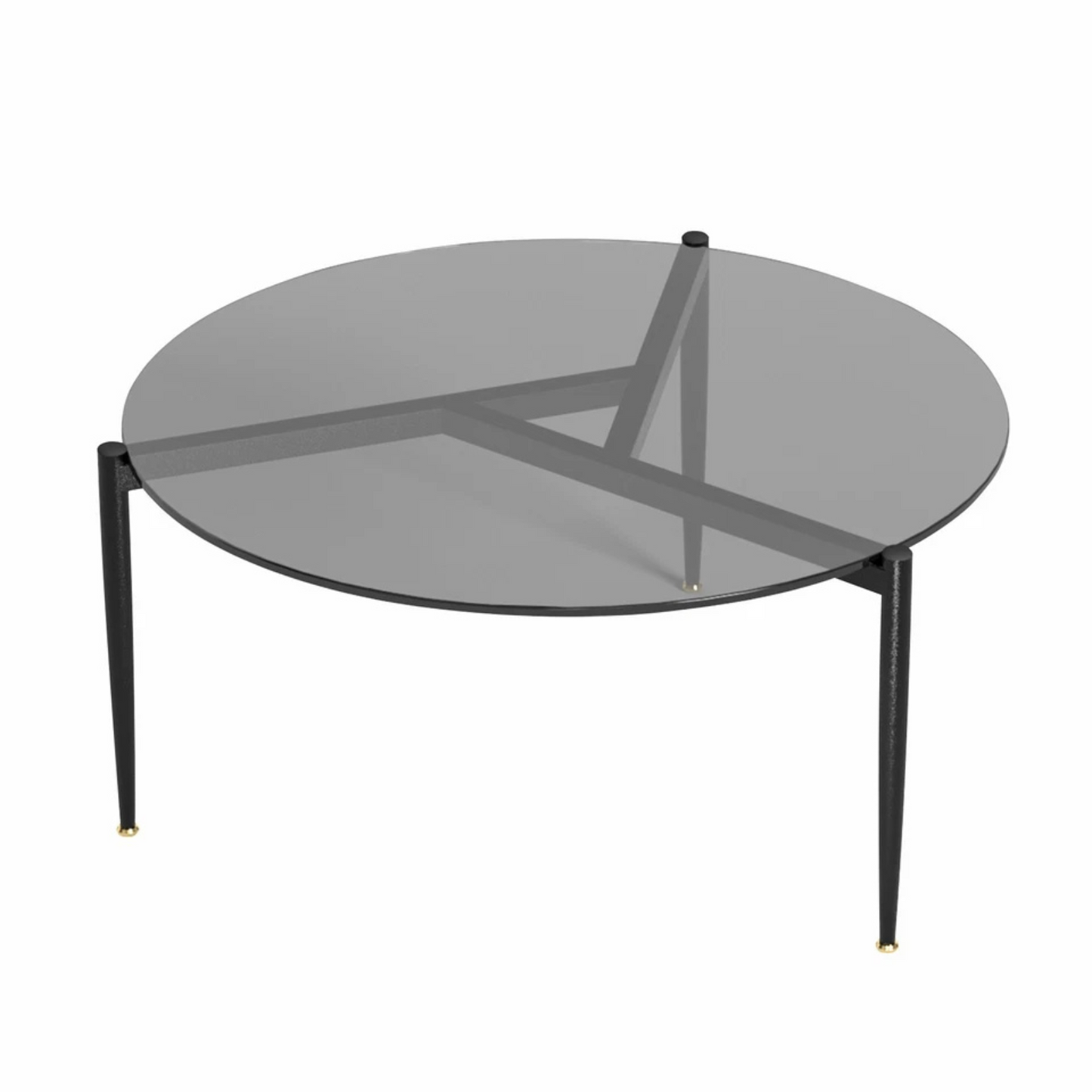Blue Tinted Round Tempered Glass Coffee Table with Sturdy Metal Base