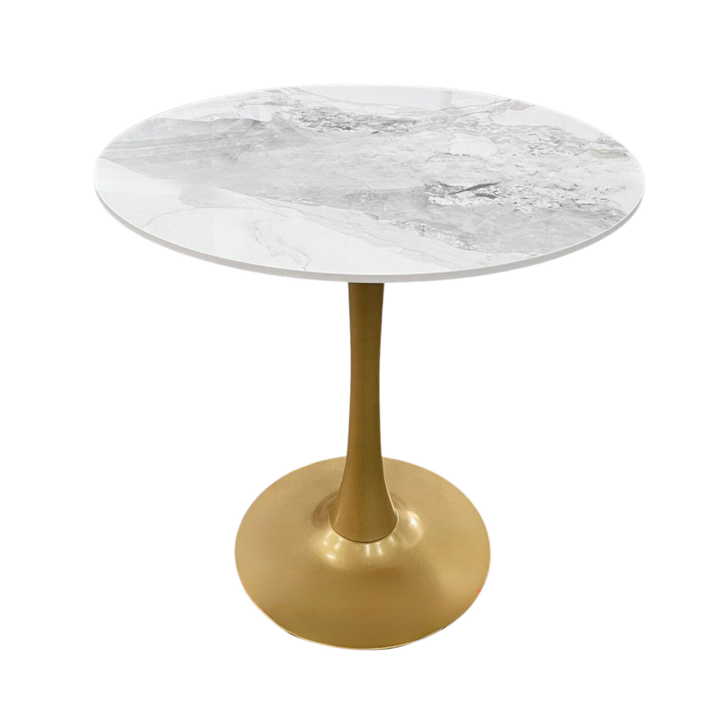 White Emerald Round Dining Table With Gold Base For Modern Small Space Living