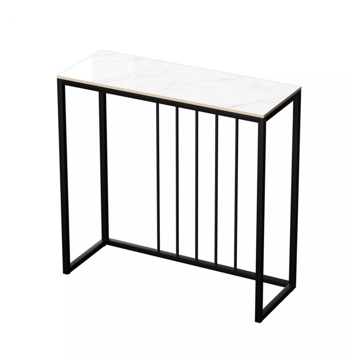 White Grey Sintered Stone Console Table With Sleek Modern Metal Legs