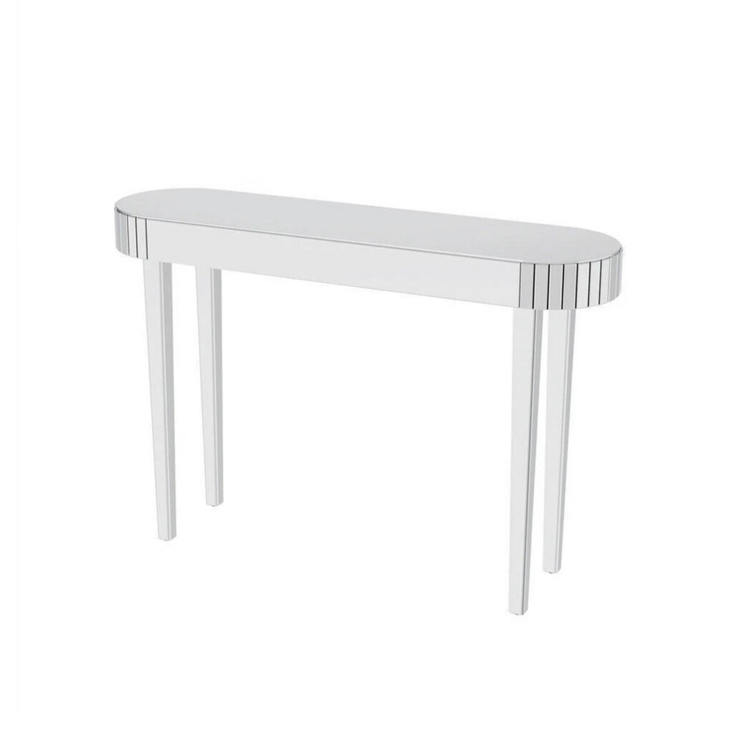Silver Mirrored Console Table With Oval Frame And Chic Modern Finish