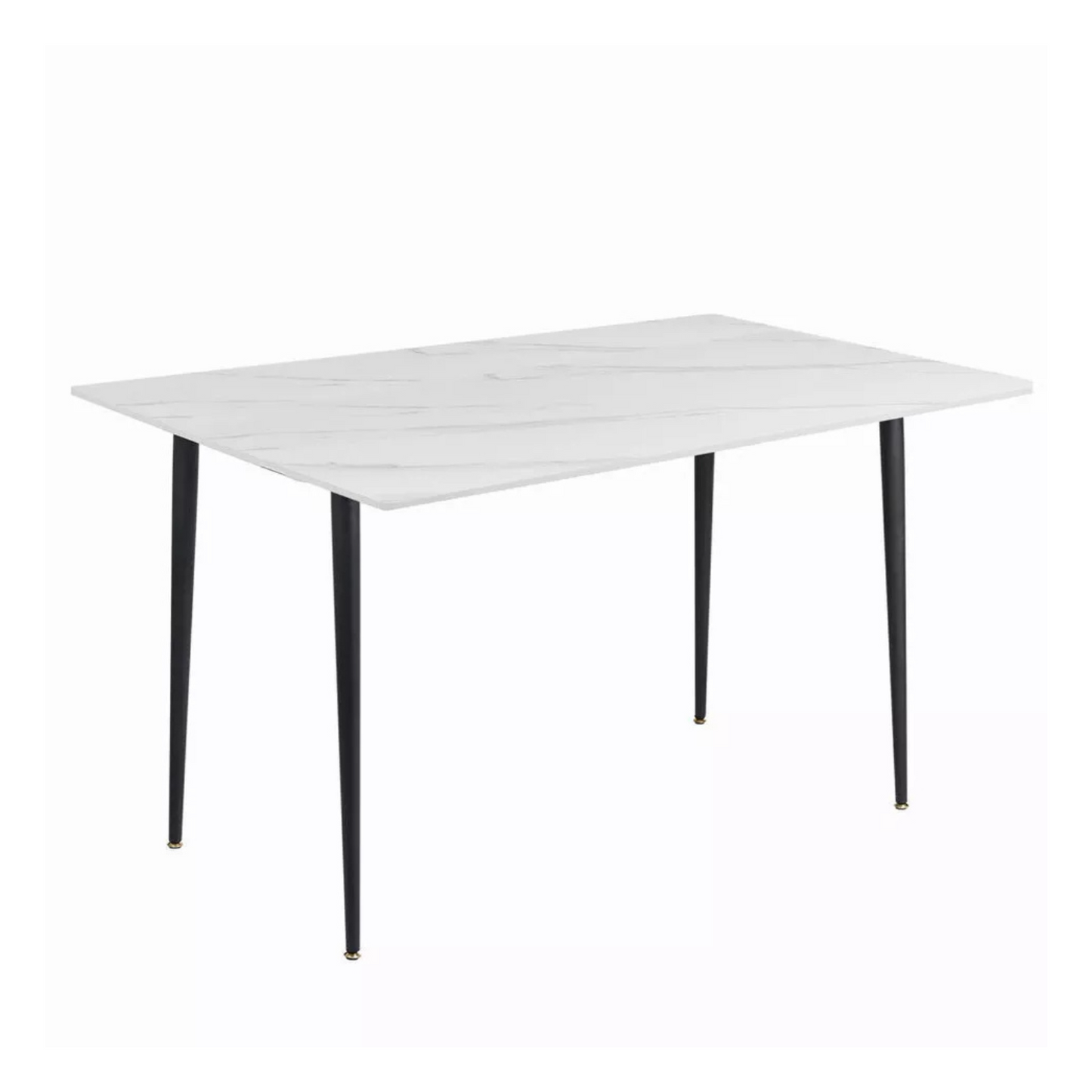White Stone Dining Table With Black Frame For Stylish Contemporary Rooms