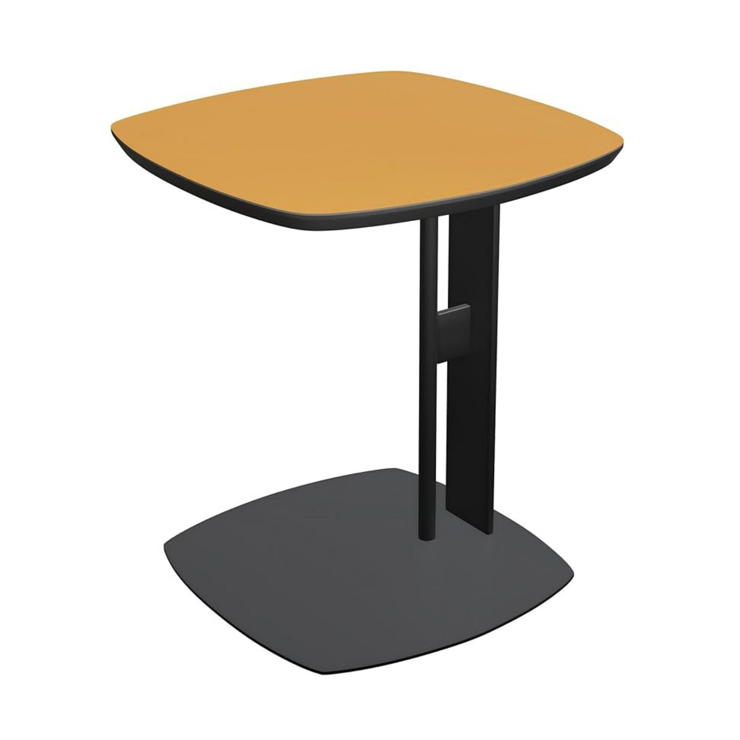 Orange Saddle Leather C-Shaped Square Side Table With Black Iron Frame