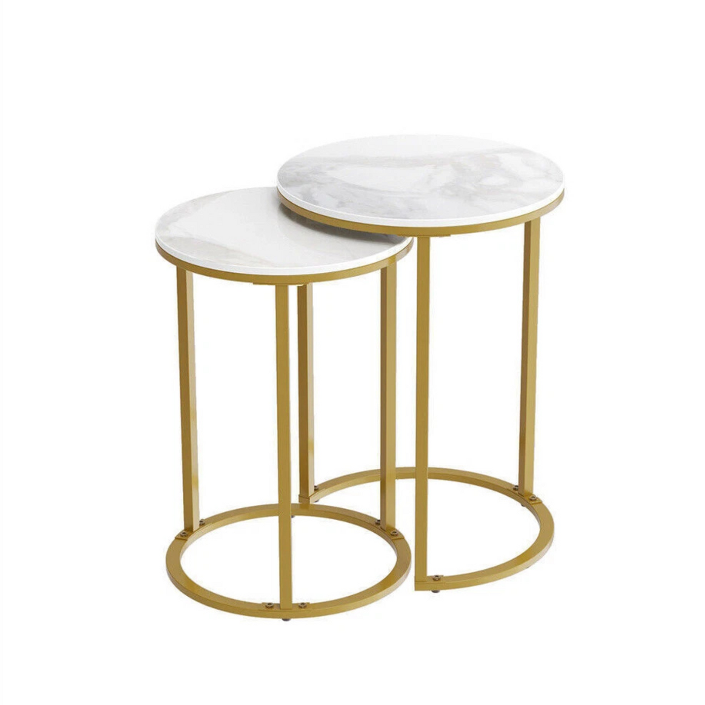 White Set of 2 Sintered Stone Nesting Side Tables With Gold Metal Legs
