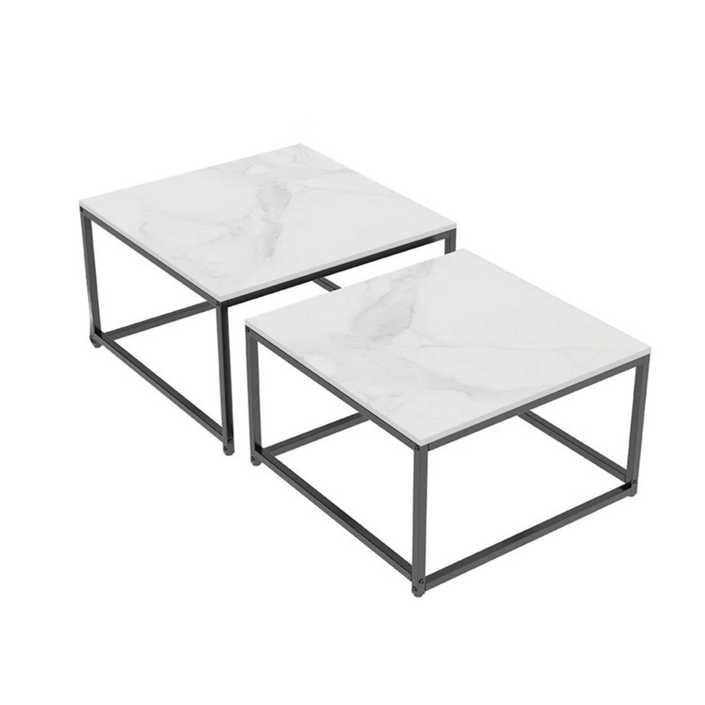 White Sintered Stone Rectangular Nesting Tables with Black Metal Frame