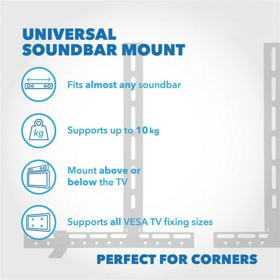 Black Universal Sound Bar Bracket Mount, Fits All TVs and Soundbars with VESA Patterns