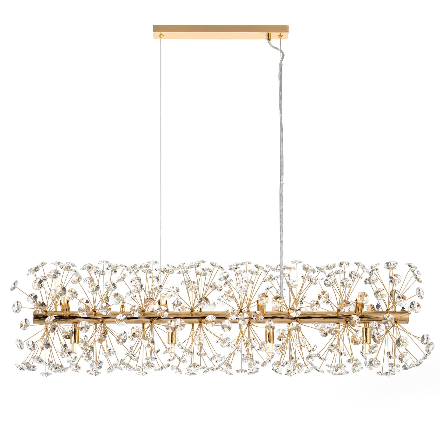 TFS 12LT REC PENDANT 12x6wG9max L:970 W:300 H:300 CRY H130 CHAIN 2M GOLD / CLEAR