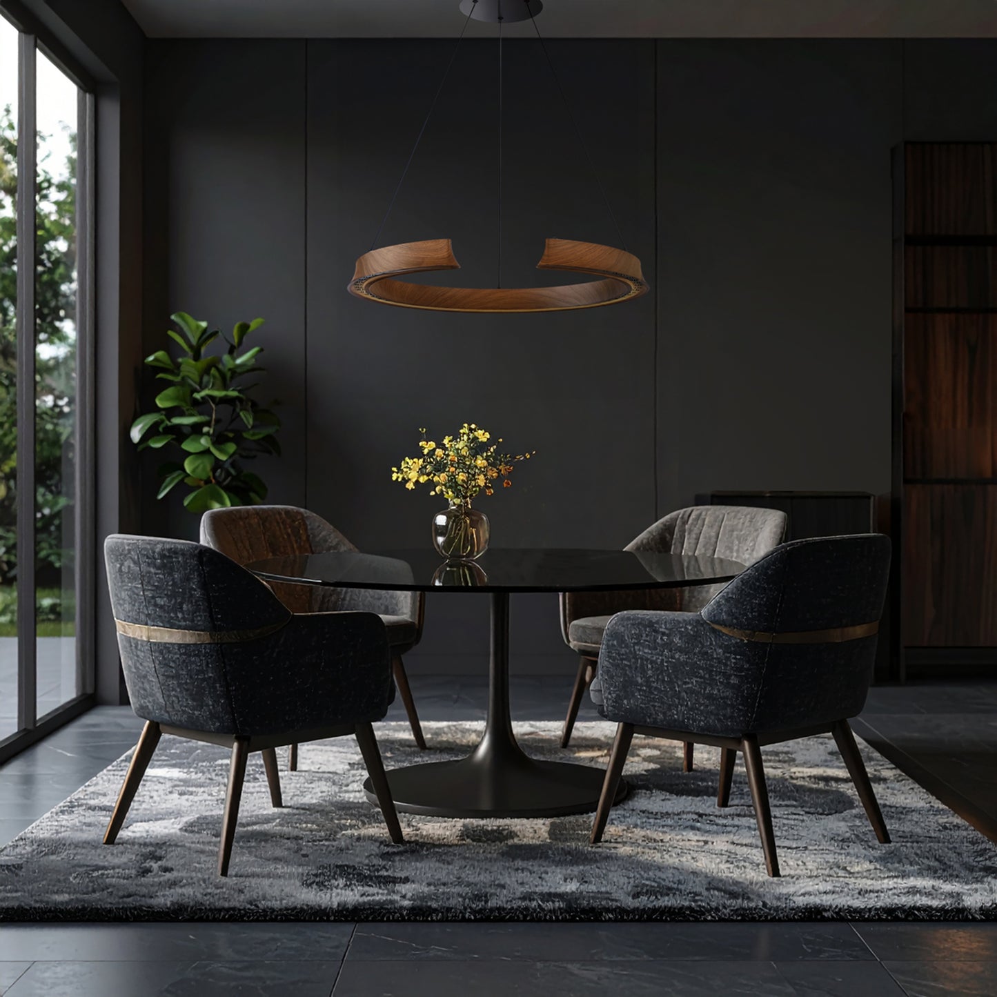 TFS PENDANT ROUND 34wLED DIM touc2210Lm cab2M (2700K_5500K) D650 H55 3CCT WOOD PAINTED