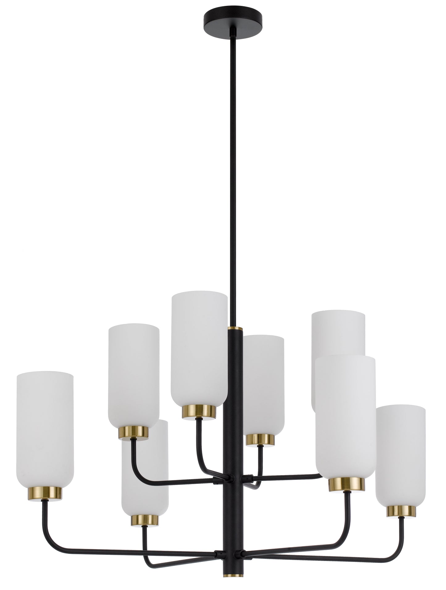 TFS 8LTS PENDANT 8x25wE27max D850H2000 GLASS100 BLACK MATT/OPAL GLASS ROD:1.5m