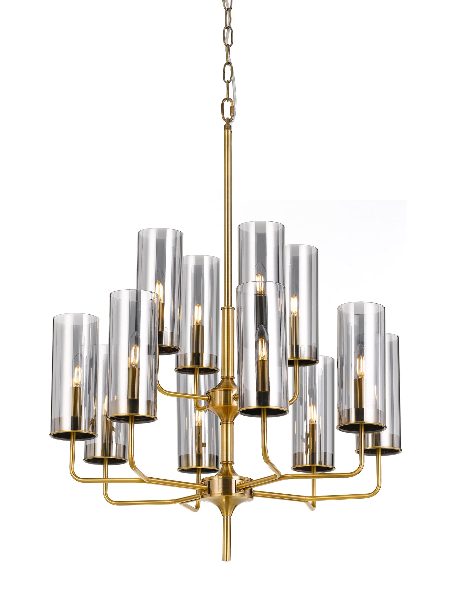 TFS 8+4LT PENDANT 12x25wE14max D:700 H:845 GOLD MATT/SMOKE CHAIN:2M