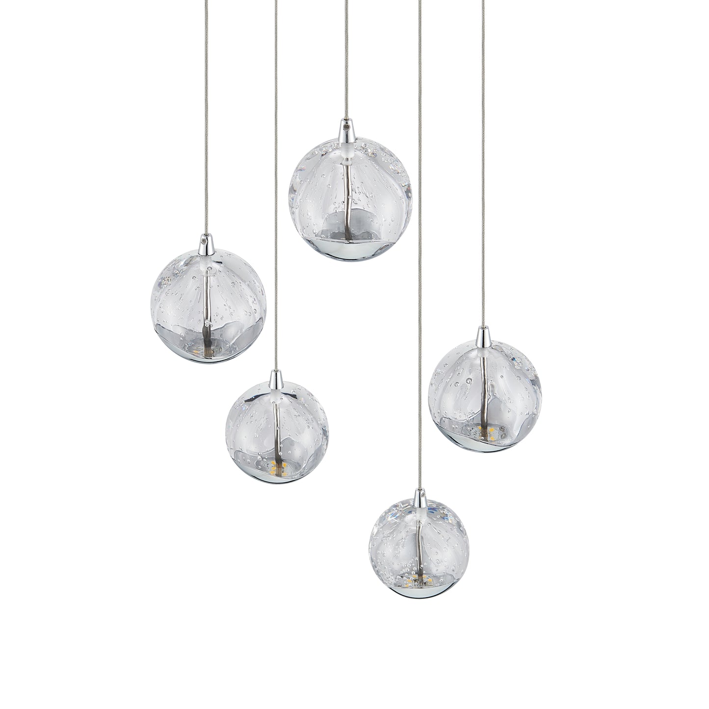 TFS 5 LTS PENDANT 5x5wLED 3000K D:300 1540Lm CAB.3m ( D:90 H:85) CHROME/BUBBLE GLASS