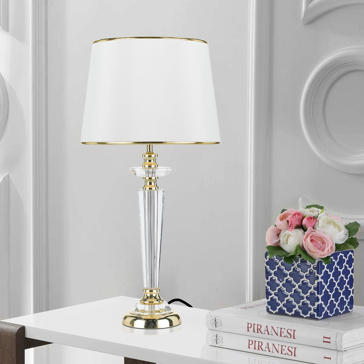 TFS TABLE LAMP 40wE27max. D:280 H:550 GOLD / CRYSTAL / WHITE
