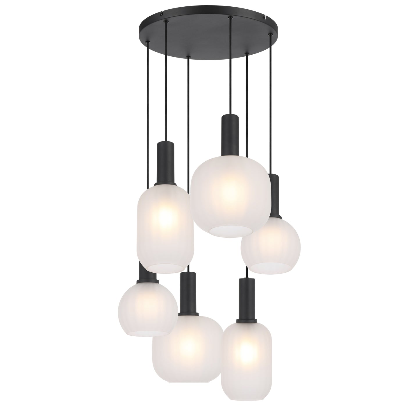 TFS 6LT PENDANT 6x25wE27max L495 W495 H315 cab 2m BLACK / FROST GLASS