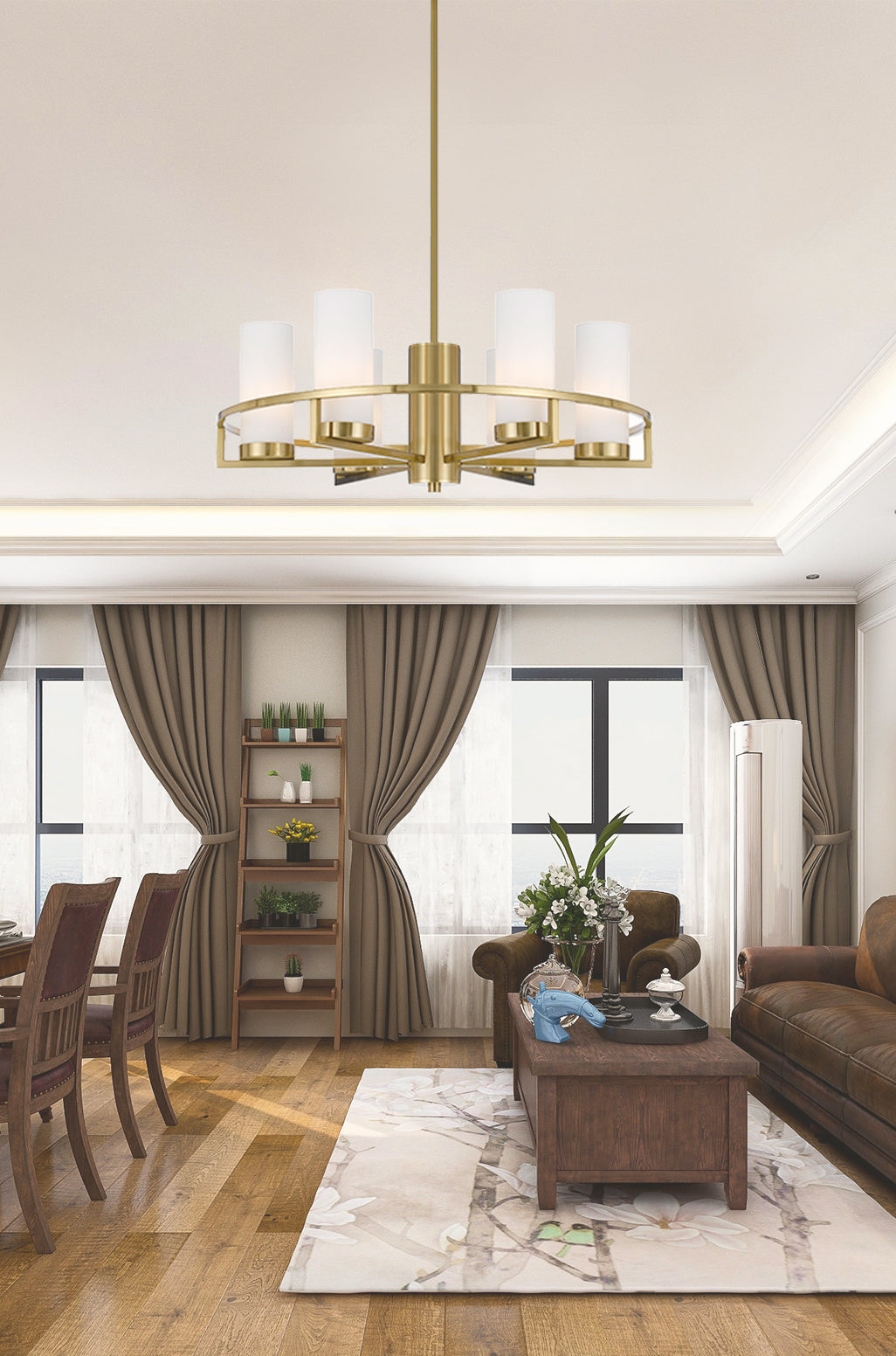 TFS 6LTS PENDANT 6x25wE14max D650 H242 GLASS:80 BRASS / OPAL MATT ROD:1.5m