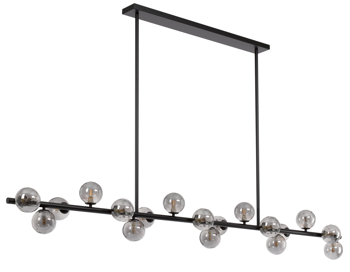 TFS 18 LTS PENDANT 18x6wG9mx L2000 W243 H245 ROD:2x6001x300 BLACK FRAME/SMOKE GLASS