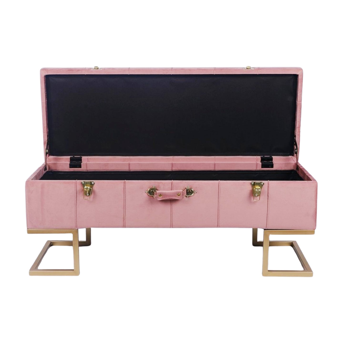 KD Storage Ottoman in Velvet Pink in gold iron base