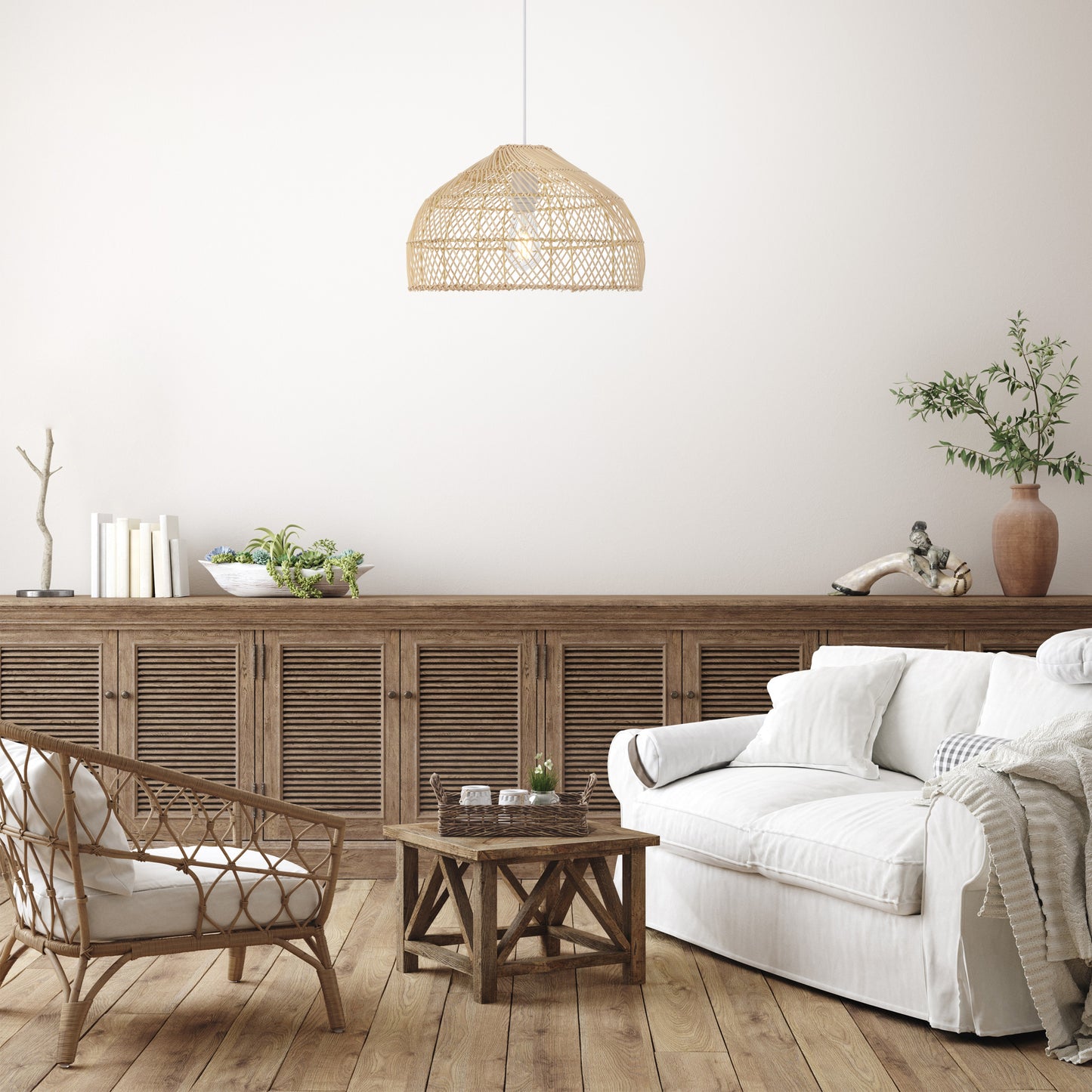TFS 40 PENDANT 25wE27max D400 H230 cab1.5m NATURAL RATTAN