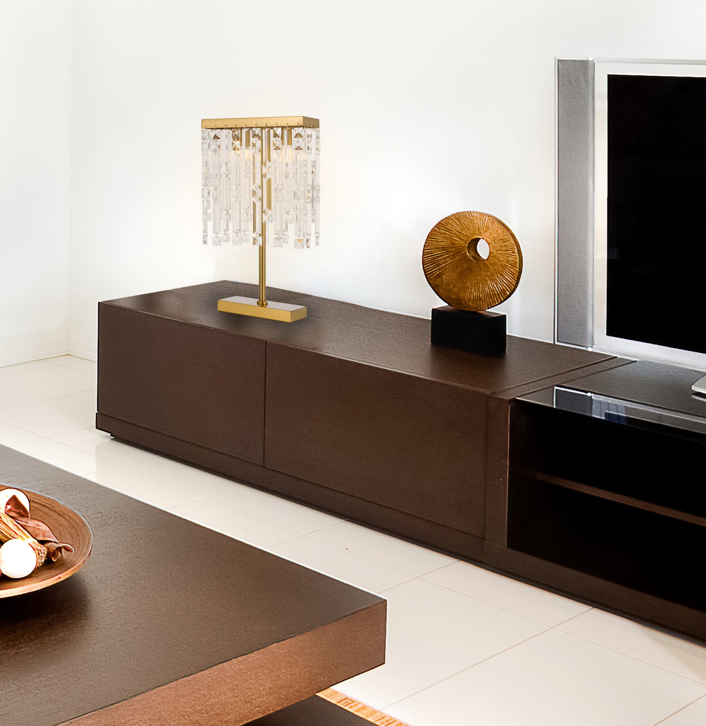 TFS 2 LIGHTS TABLE LAMP 2 x 28wG9max L:250 H:470 ANTI GOLD/CLEAR Inline Switch