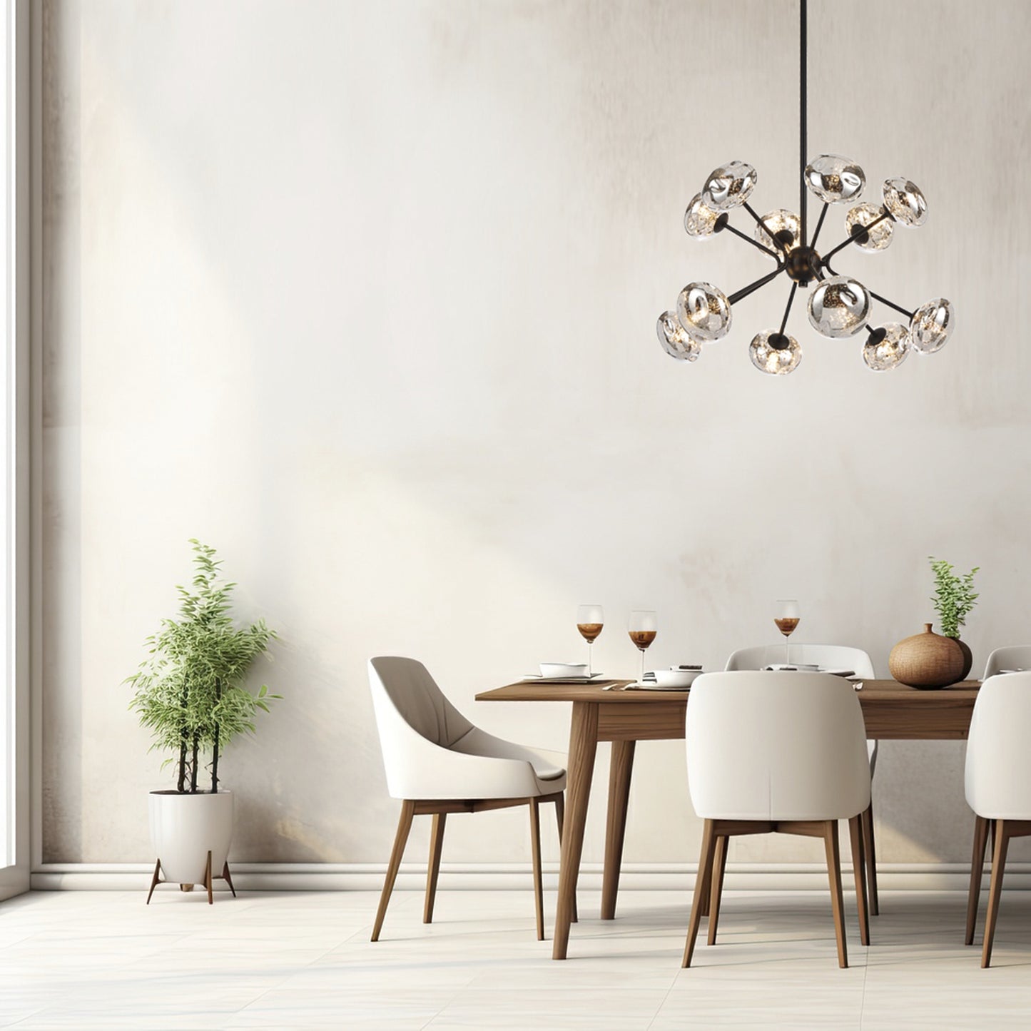 Messina TFS 12LT PENDANT 12x6wG9max D600 H380 ROD:2*600+1*300 BLACK MATT/MIRROR GLASS