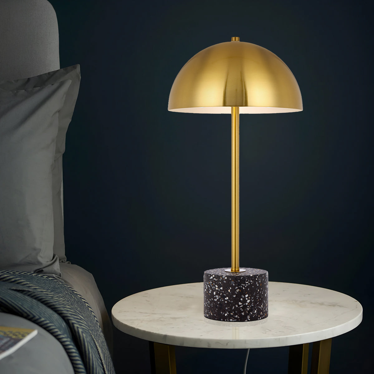 TFS TABLE LAMP 2x25wE27max D:250 H:500 inline switch BLACK TERRAZZO / ANT GOLD