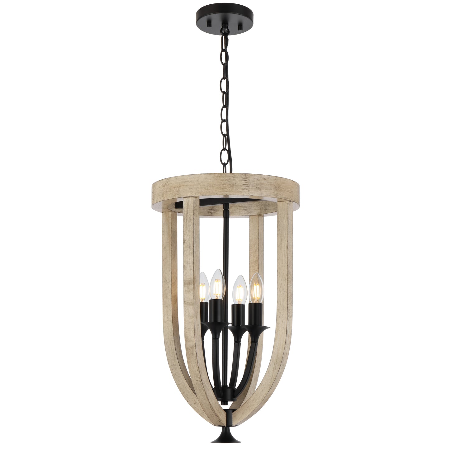 TFS 4LT PENDANT 4x25wE14 D330 H570 CHAIN 2M BLACK MATT / TIMBER