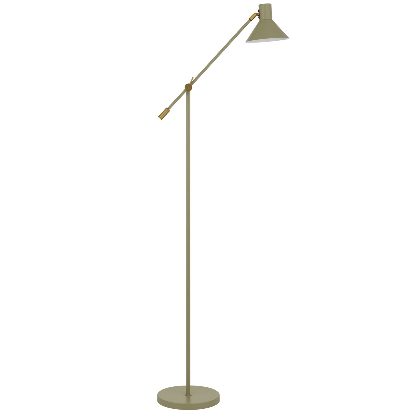 Solara TFS FLOOR LAMP 6wGU10max 631x250 H:1473 SHADE D:180 GREEN SATIN / BRASS