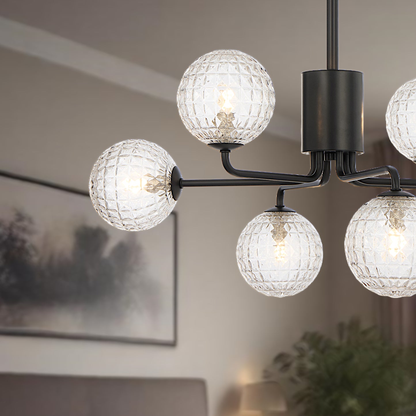 TFS 6LT PENDANT 6x6wG9max KIT D650 H295 ROD:2*600+1*300 BLACK/ CLEAR PRISM PATTERN