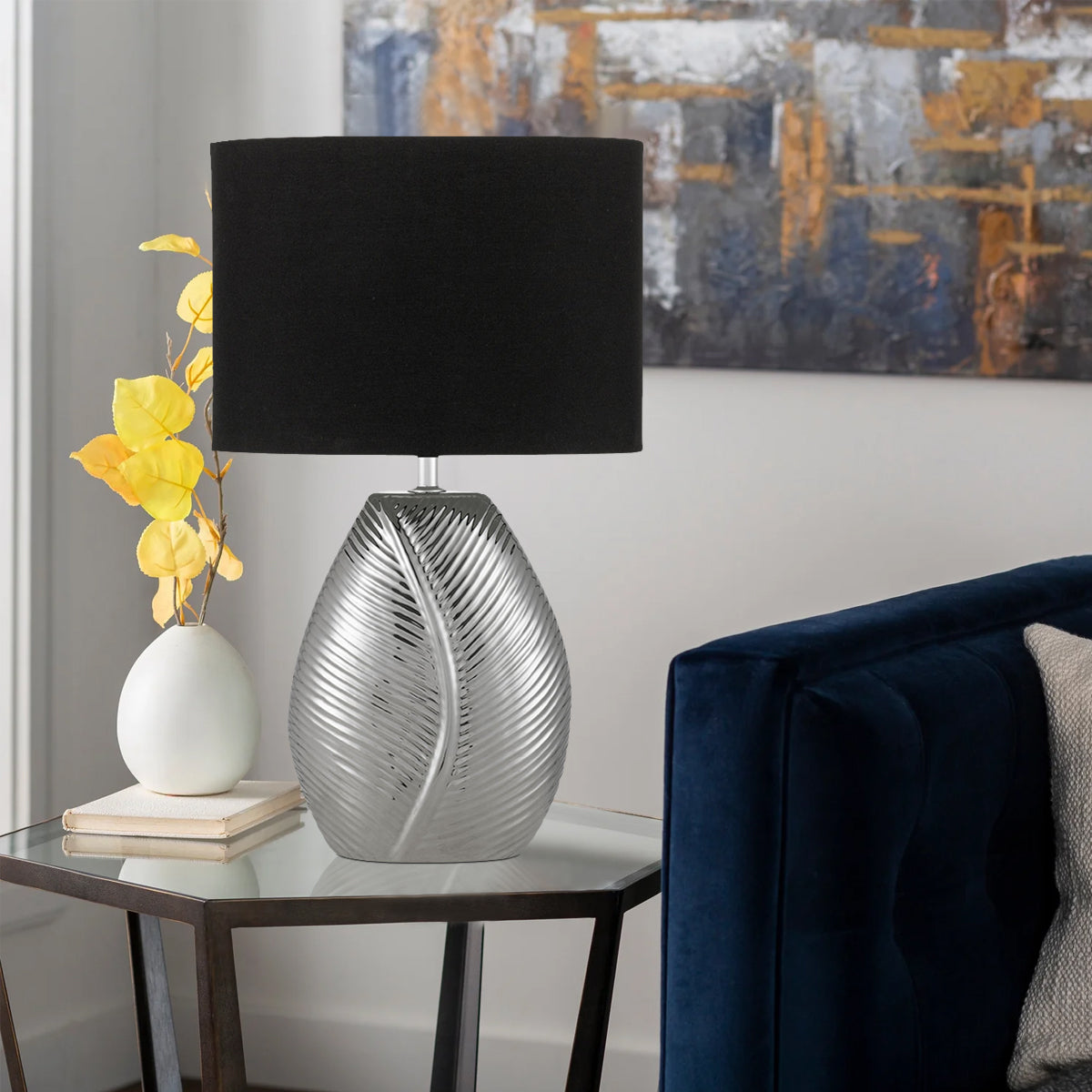 TFS CERAMIC TABLE LAMP 25wE27max H:400 D:260 CHROME/BLACK