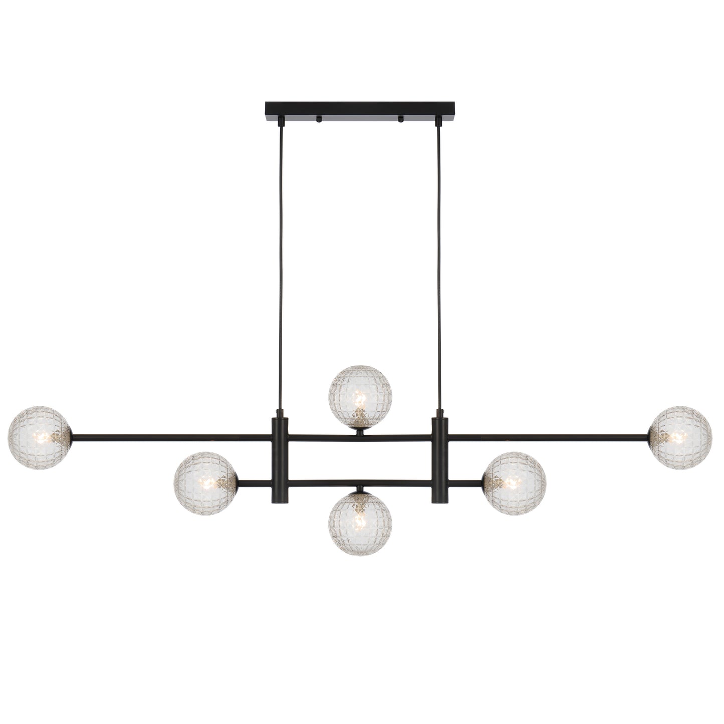 Ferrara TFS 6LT PENDANT 6x6wG9max KIT L1300 W120 H355 CAB2m BLACK / CLEAR PRISM PATTERN