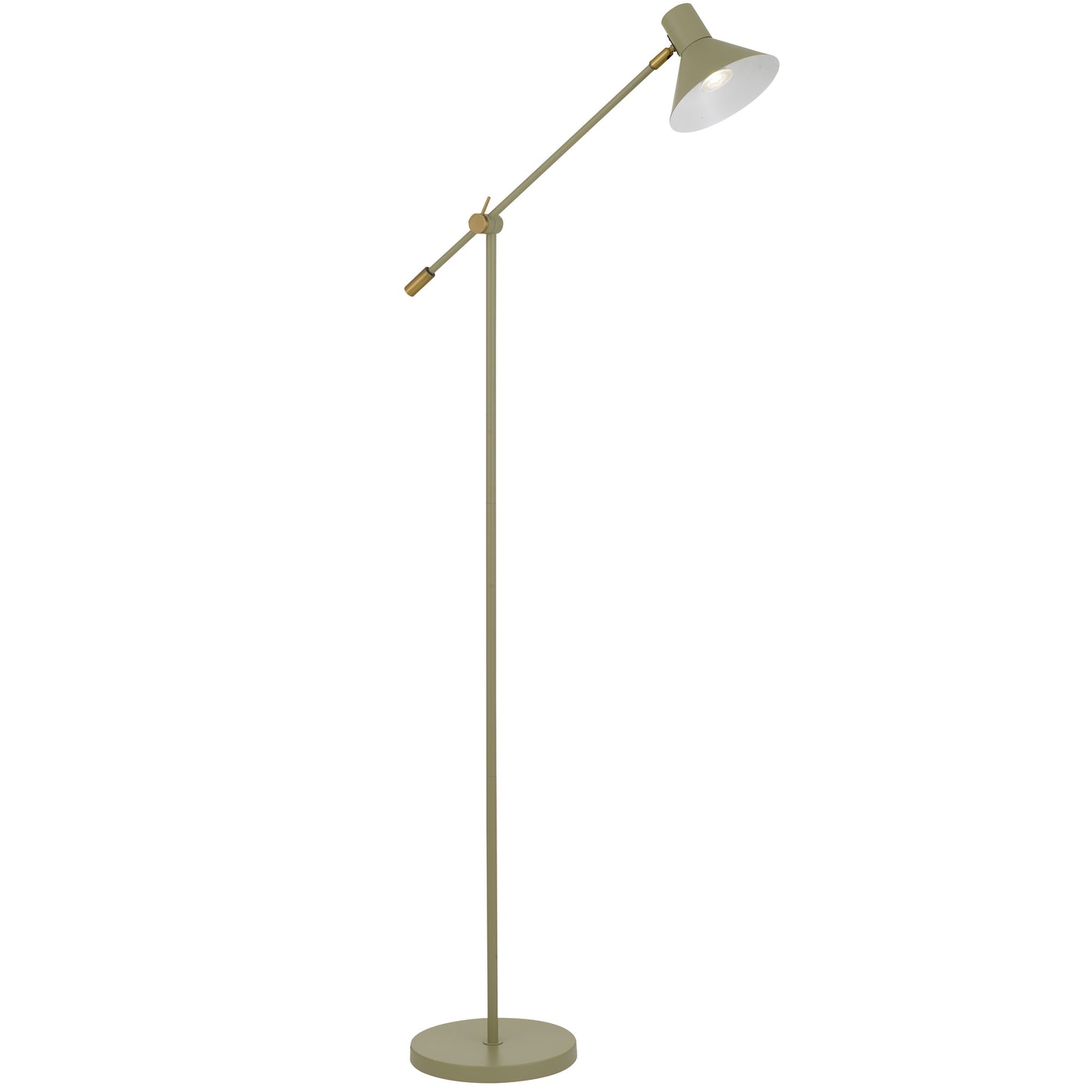 Solara TFS FLOOR LAMP 6wGU10max 631x250 H:1473 SHADE D:180 GREEN SATIN / BRASS