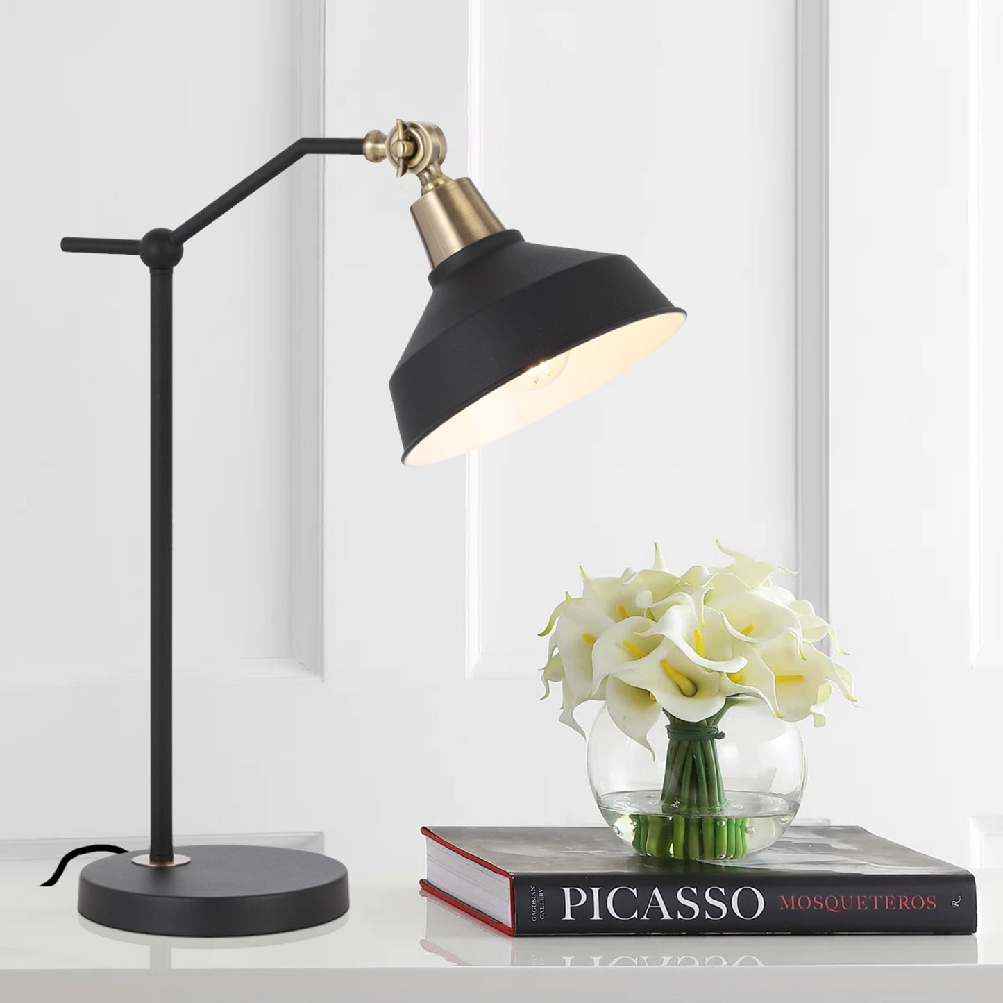 TFS 20 TABLE LAMP 25wE27max L380 W180 H520 INLINE SWTCH BLACK MATT/ANT BRASS