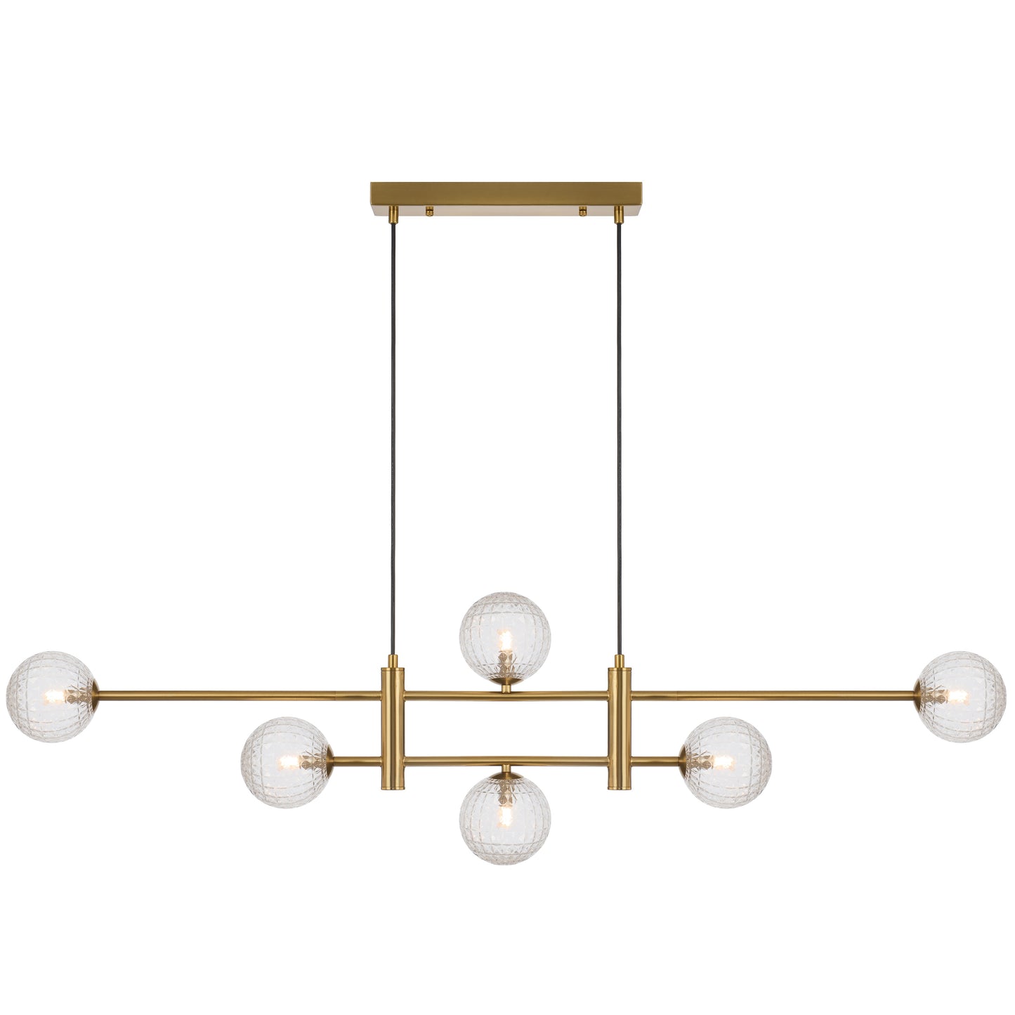 Salerno TFS 6LT PENDANT 6x6wG9max KIT L1300 W120 H355 CAB2m ANT GOLD/ CLEAR PRISM PATTERN