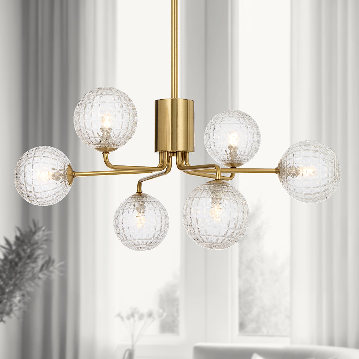 TFS 6LT PENDANT 6x6wG9max KIT D650 H295 ROD:2*600+1*300 ANT GOLD/ CLEAR PRISM PATTERN