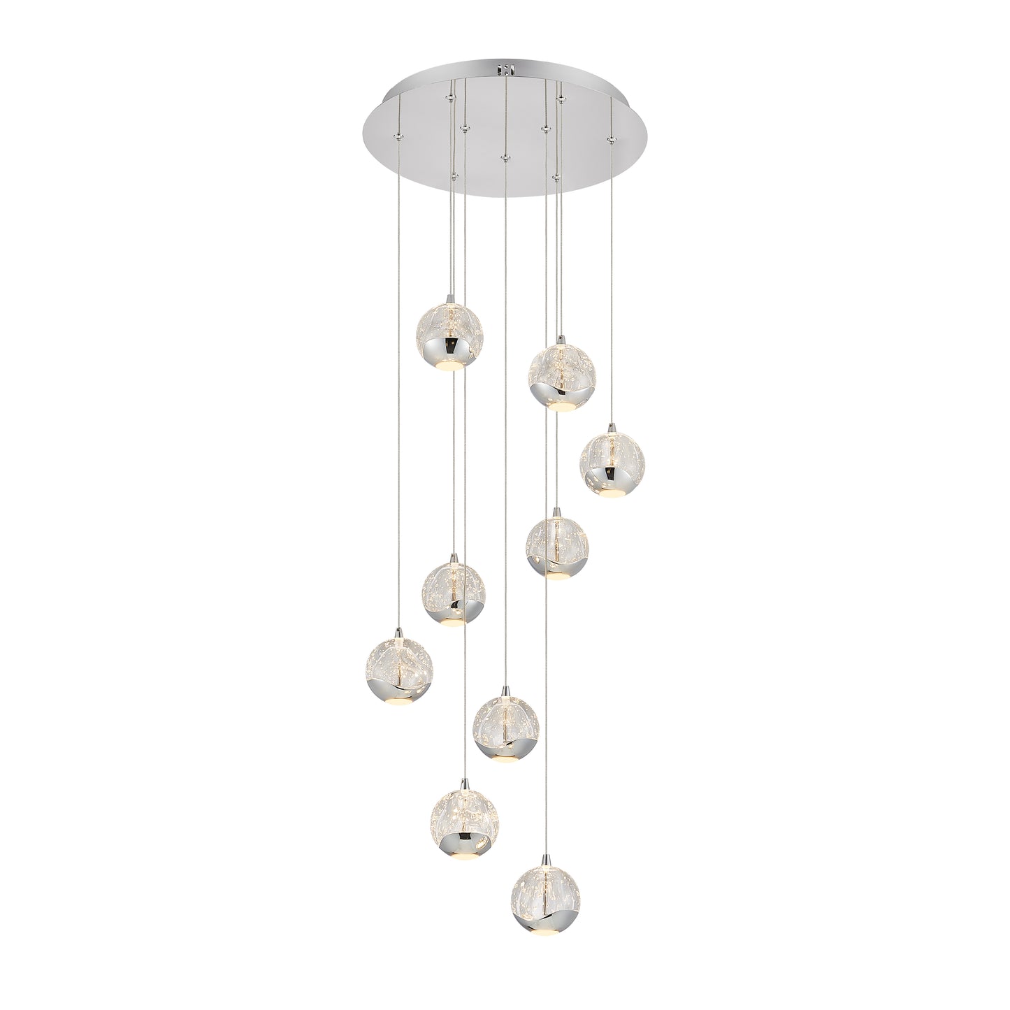 TFS 9 LTS PENDANT 9x5wLED 3000K D:400 2490Lm CAB.3m ( D:90 H:85) CHROME/BUBBLE GLASS