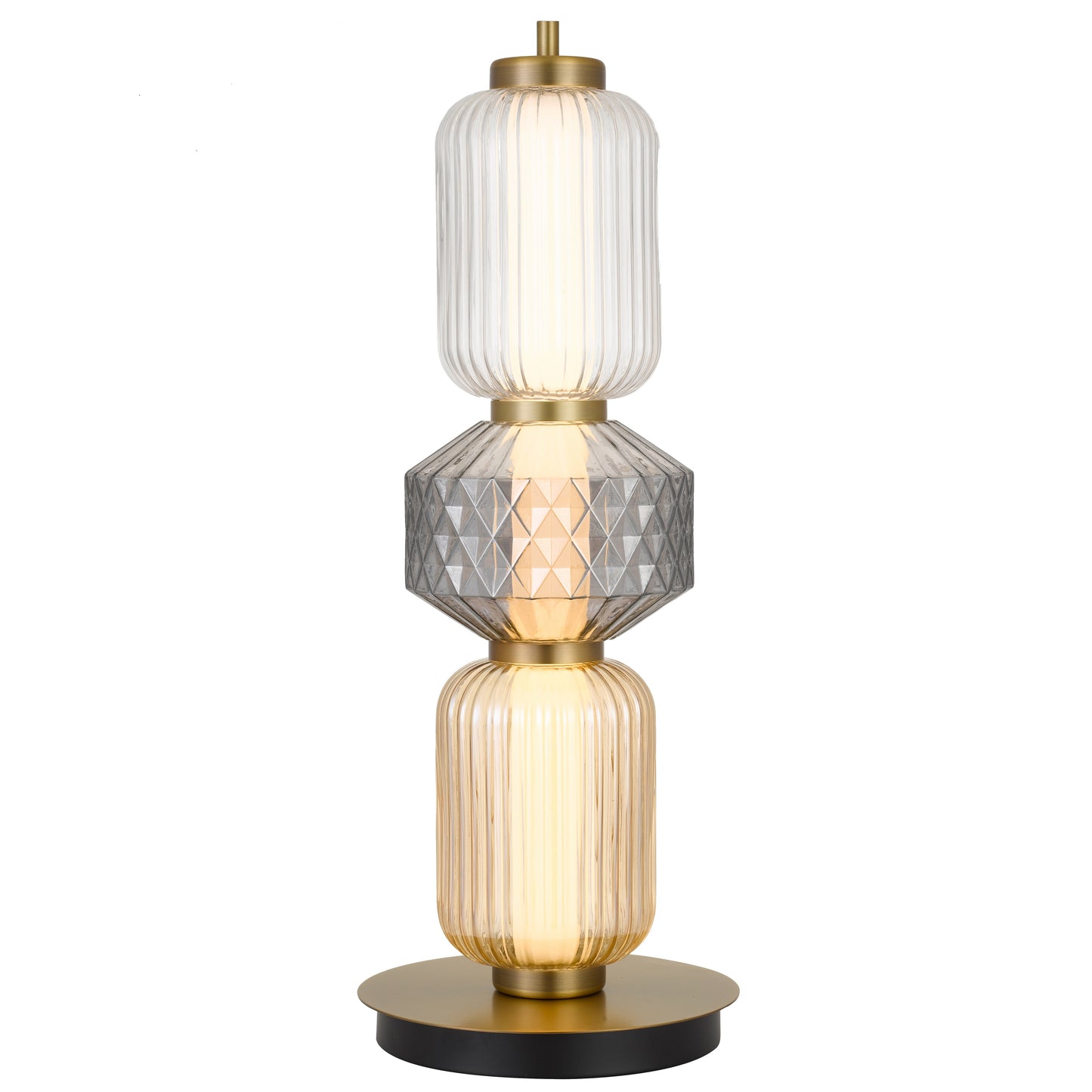 Rimini TFS TABLE LAMP 15wLED 3000K DIM D:200 H:530 365Lm BRASS GLASS:AMBER SMOKE CLEAR