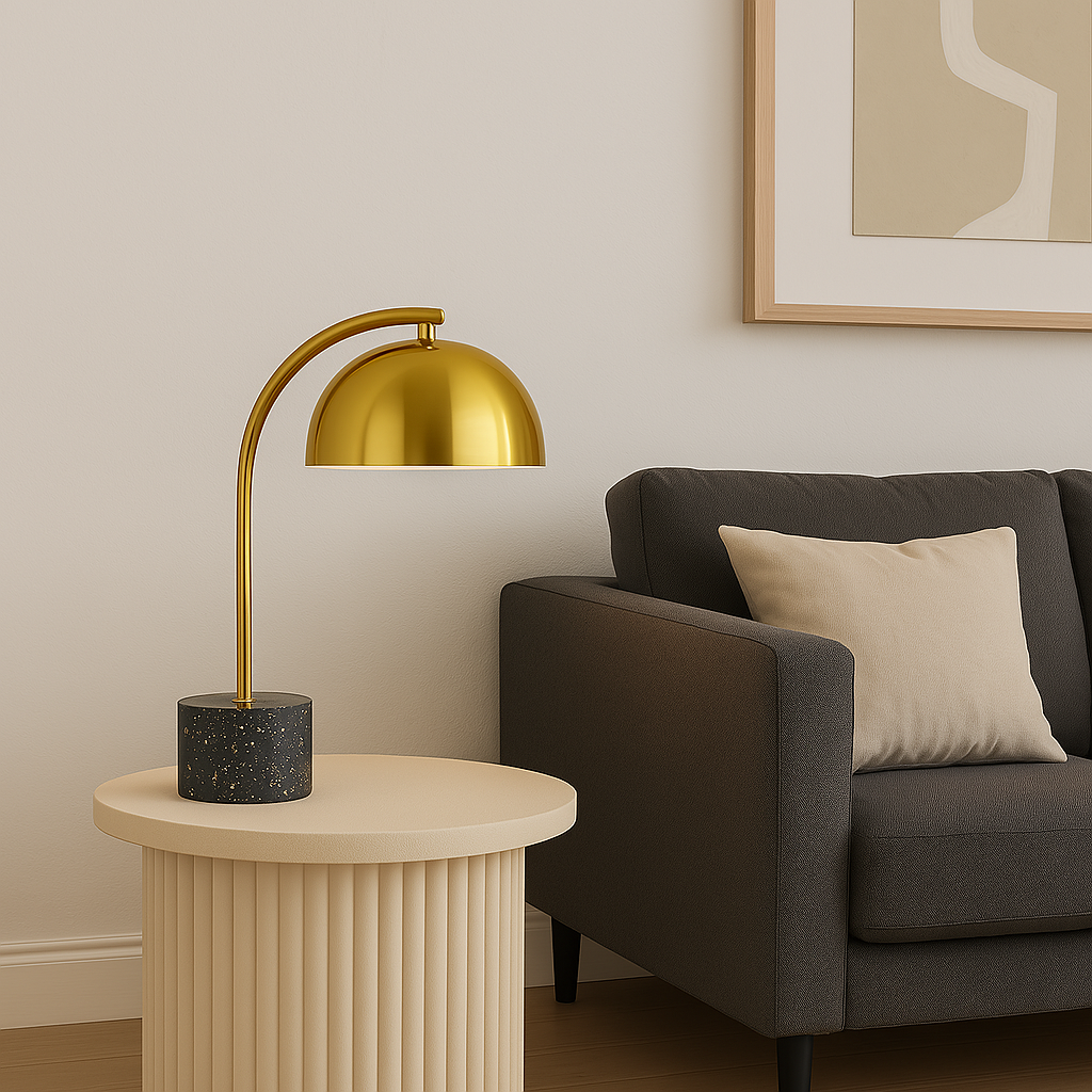 TFS TABLE LAMP 6wGU10max L:310 W:200 H:470 2.0line swt BLACK TERRAZO / ANT GOLD