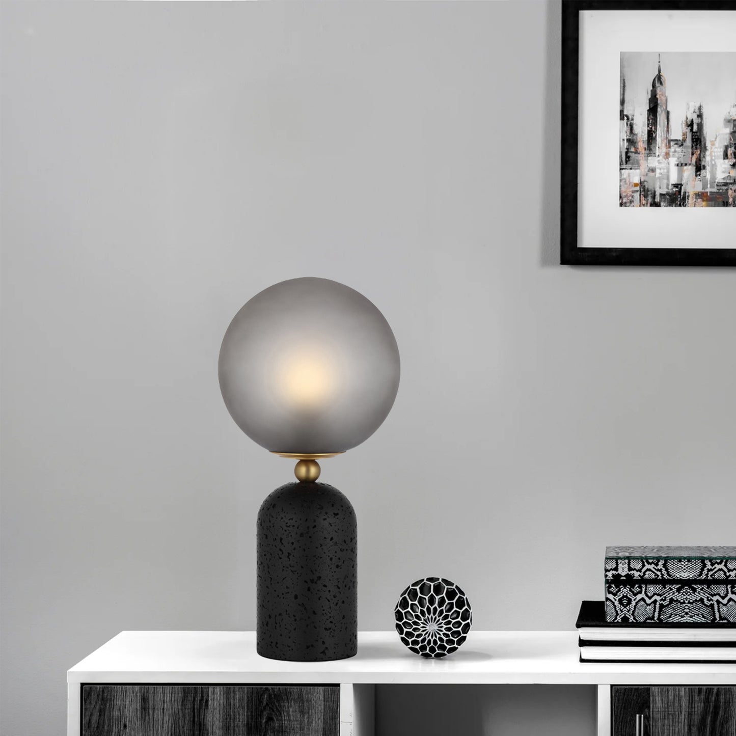 TFS TABLE LAMP 25wE27max D:200 H:420 INLINE BLACK TRA/ DARK ANT BRASS/GREY SMOKE