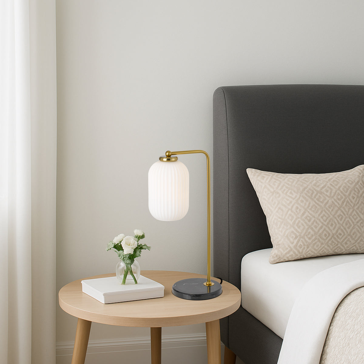 TFS TABLE LAMP 25wE27max D:140 H:520 cable2.0 line swt BLK MARBLE/ANT GOLD/OPAL
