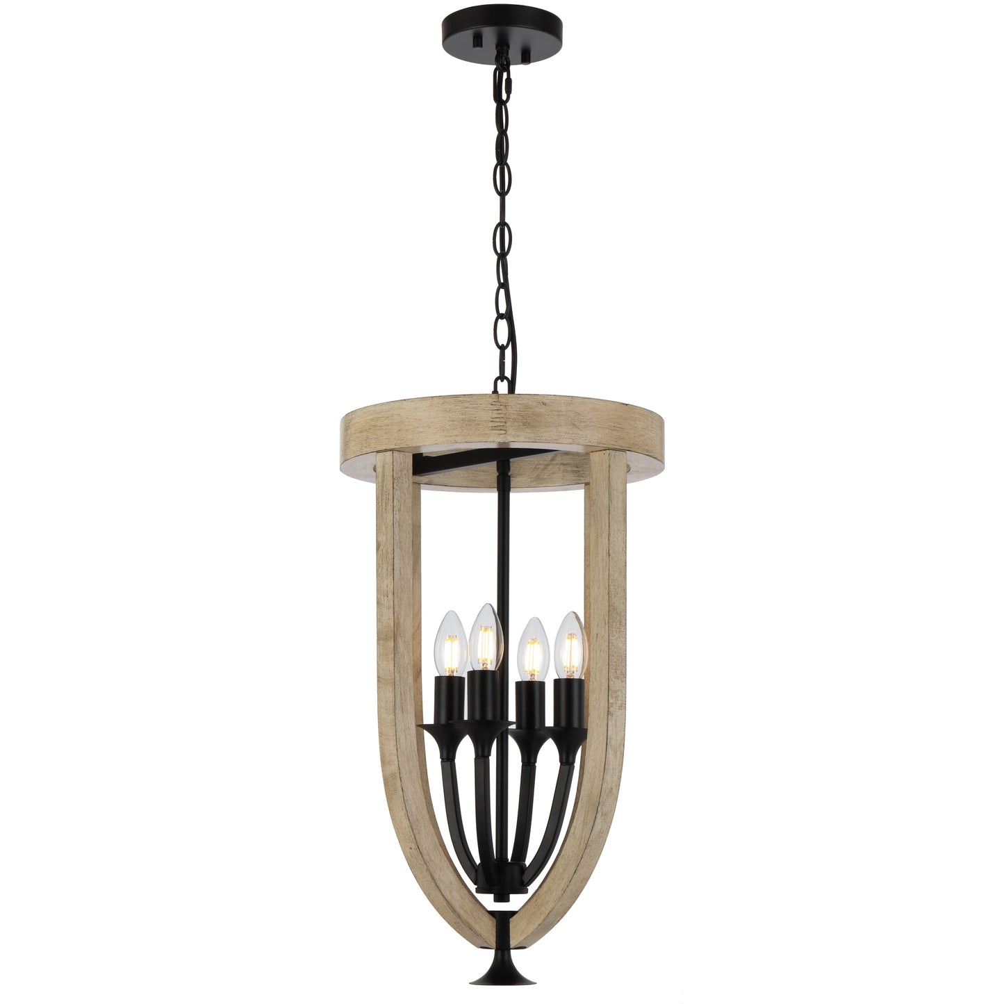 TFS 4LT PENDANT 4x25wE14 D330 H570 CHAIN 2M BLACK MATT / TIMBER