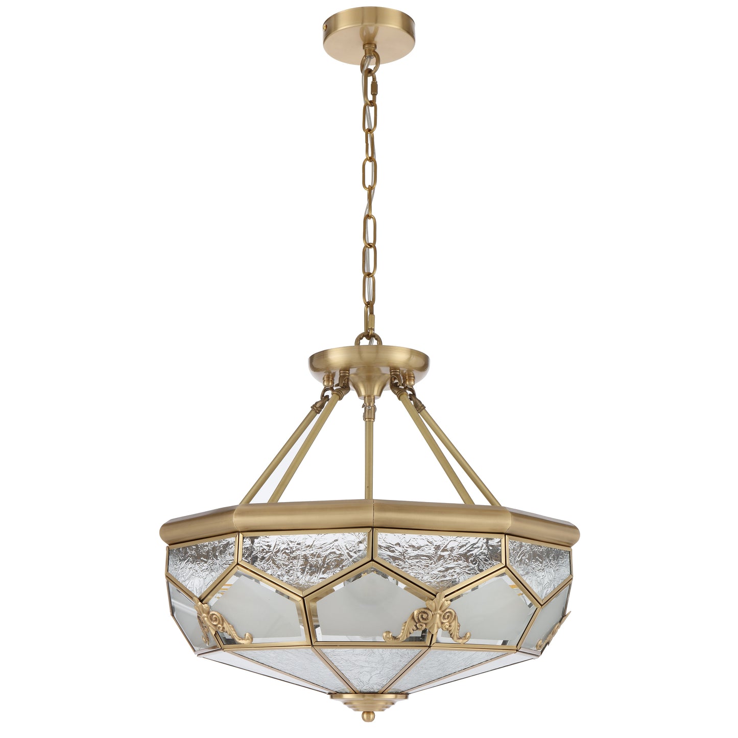 Trapani TFS PE CTC 6x25wE27max D:500 H:230 chain:2M BRASS / FROST WATER GLASS