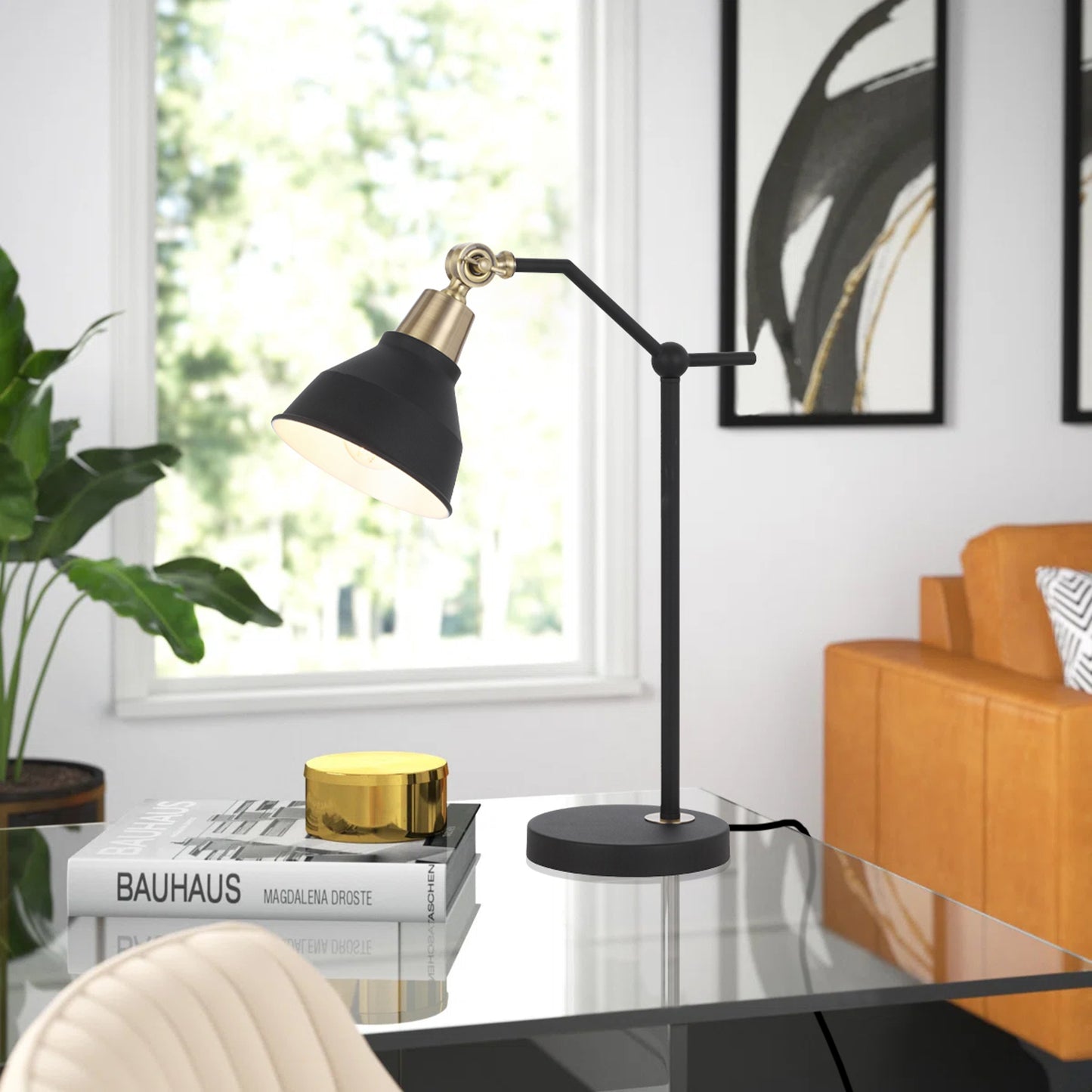 TFS 15 TABLE LAMP 25wE27max L320 W160 H500 INLINE SWTCH BLACK MATT/ANT BRASS