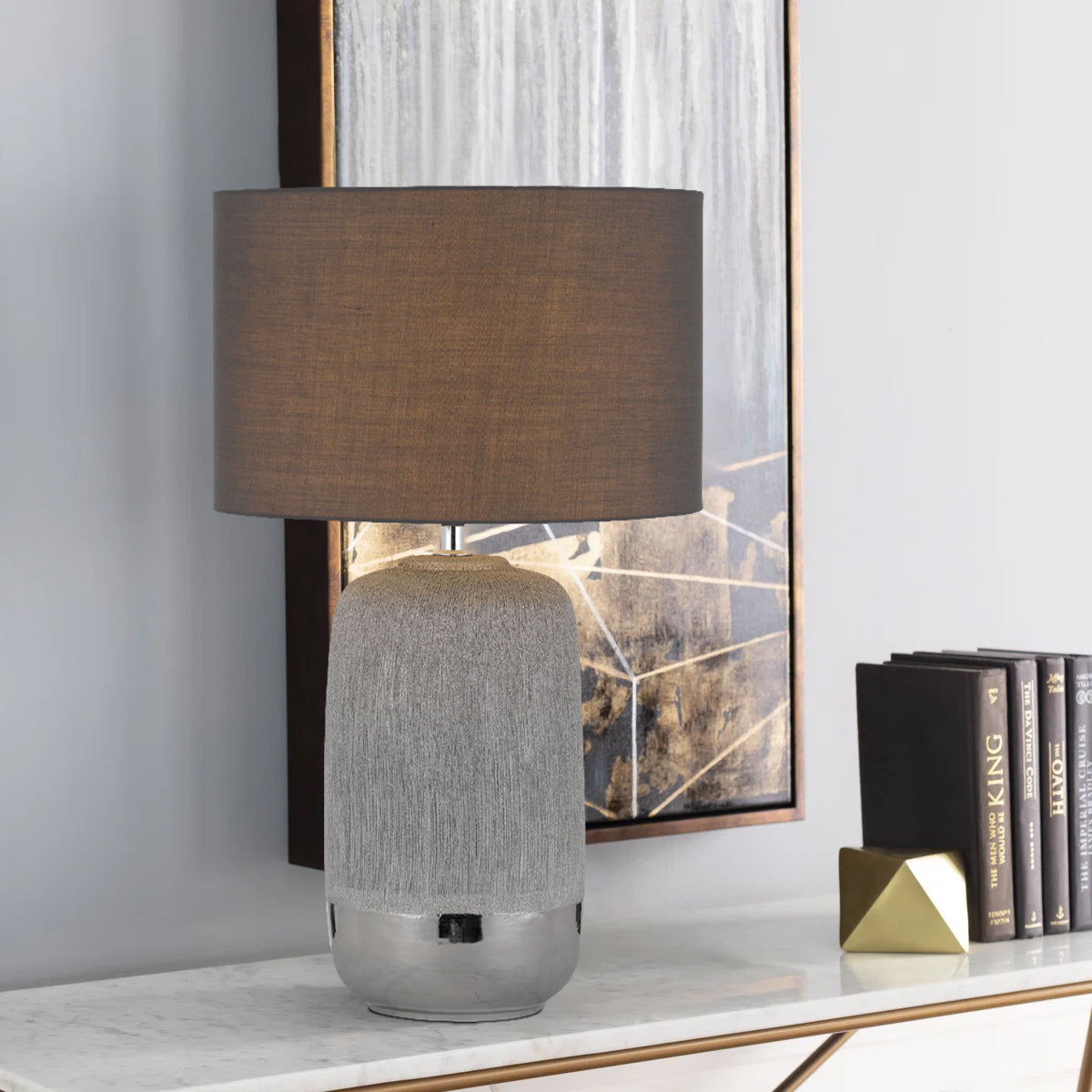 TFS CERAMIC TABLE LAMP 25wE27max H:470 D:280 SILVER/GREY