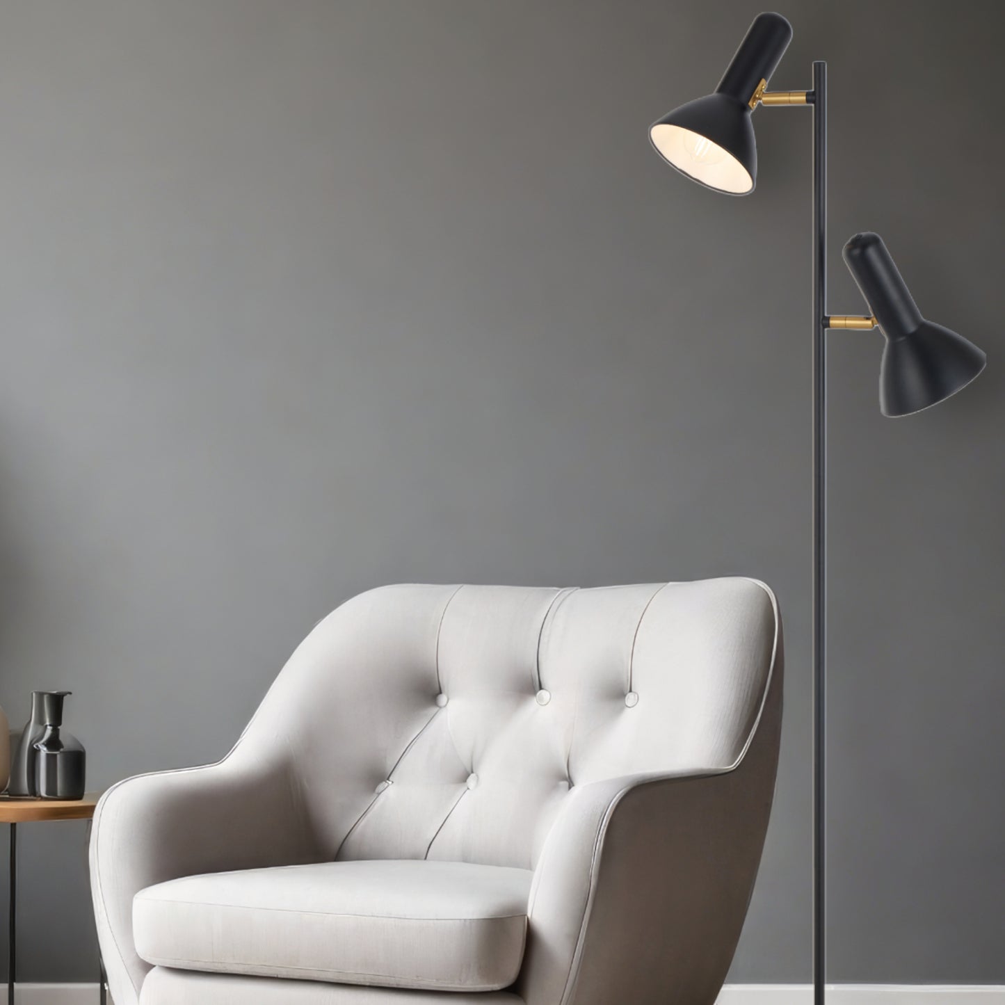 TFS 2LT FLOOR LAMP 2x25wE27max L240 W420 H1610 ON/OFF SWT ON HEAD BLACK SATIN