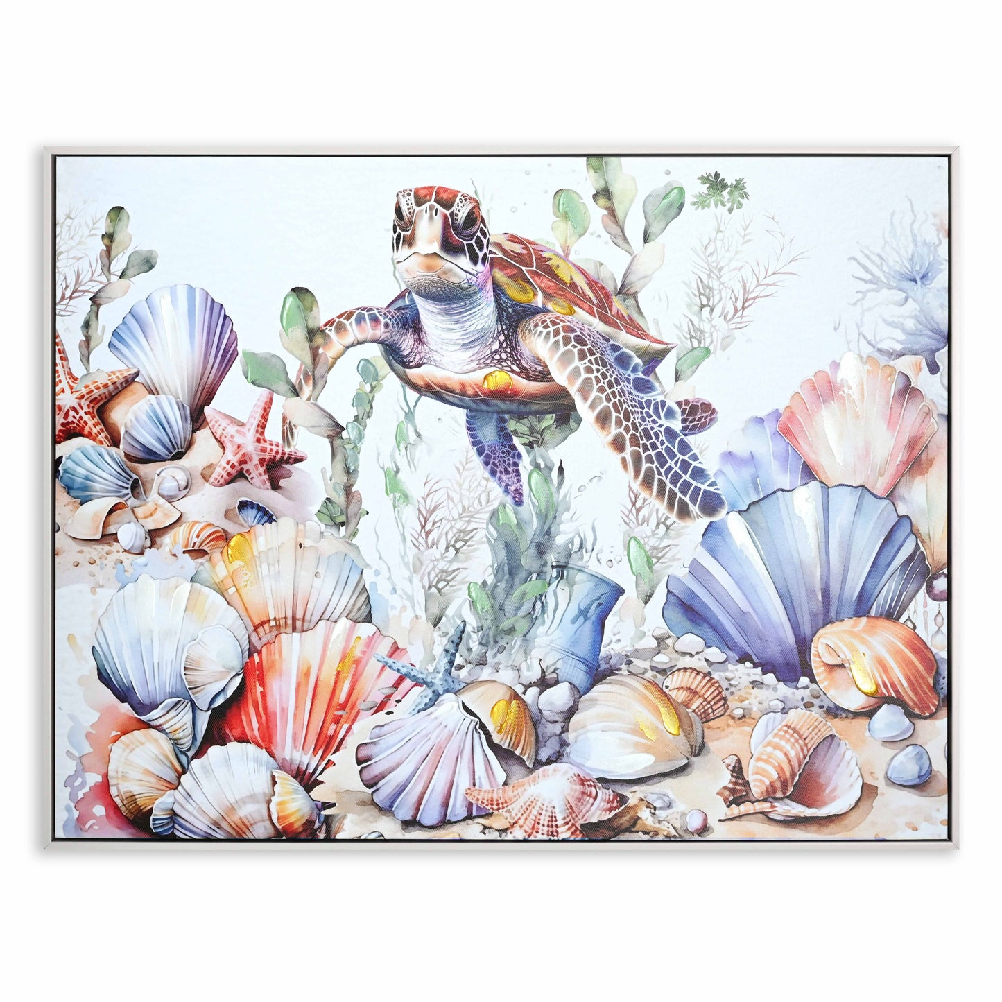 Turtle Hand Painting Picture w. White PS Frame