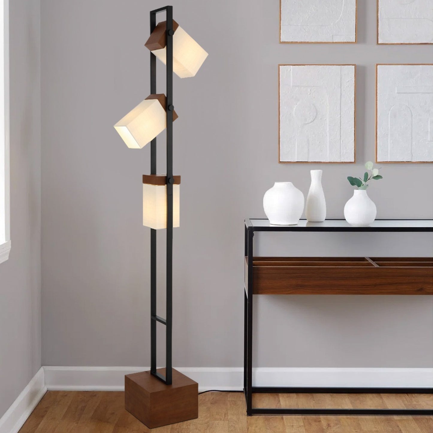 Lumoform TFS 3LT FLOOR LAMP 3x25we27max L:250 W:250 H:1800 FOOT SWTCH BLACK/WALNUT/IVORY