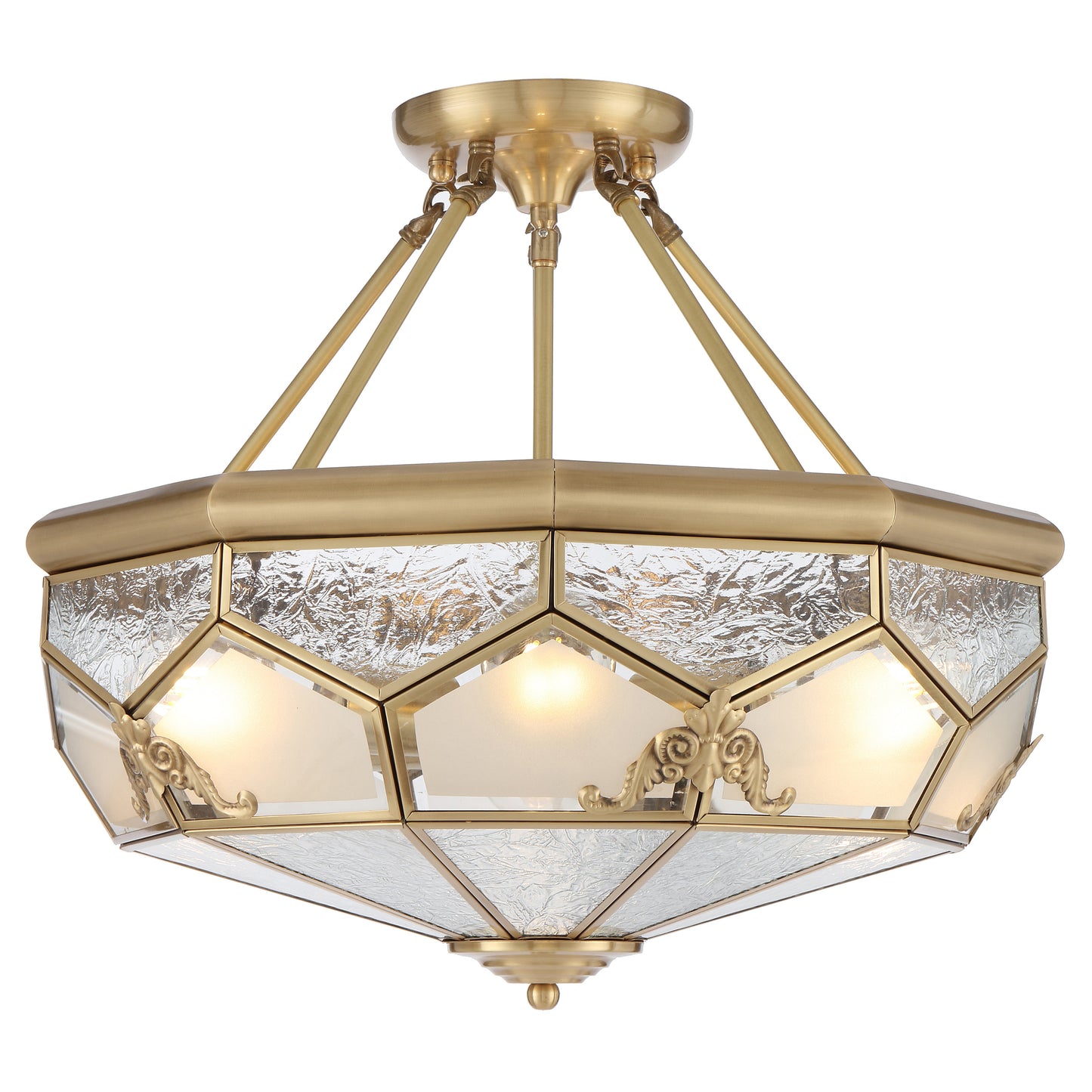 Trapani TFS PE CTC 6x25wE27max D:500 H:230 chain:2M BRASS / FROST WATER GLASS